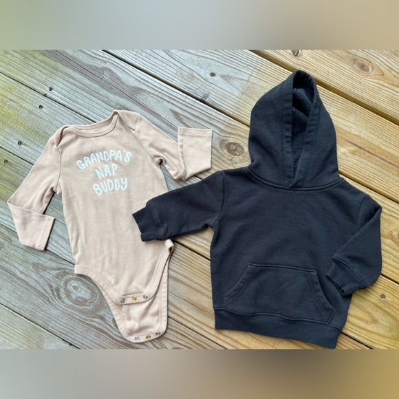 Infant baby toddler 12M Jumping Beans black hoodie and tan one piece - Picture 1 of 5